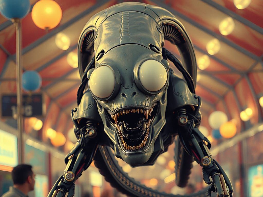 Cyborg Xenomorph With Googly Eyes At Carnival