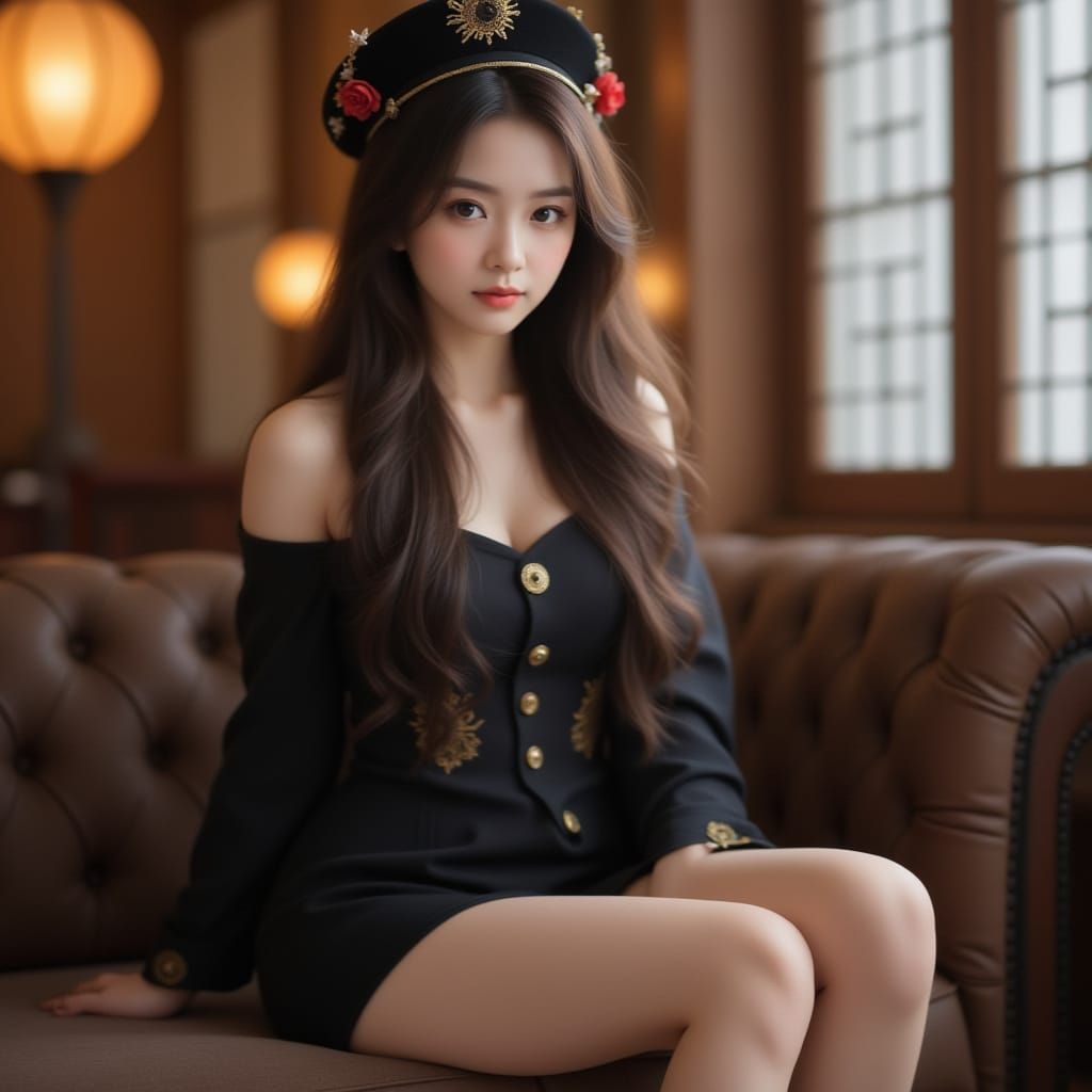 Woman in Traditional Attire with Red Flowers