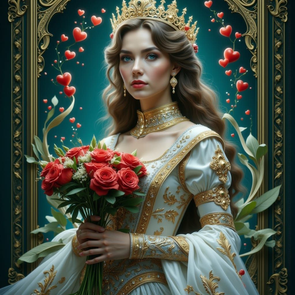 Enigmatic Queen Emerges from Card in Elegant Silver Costume