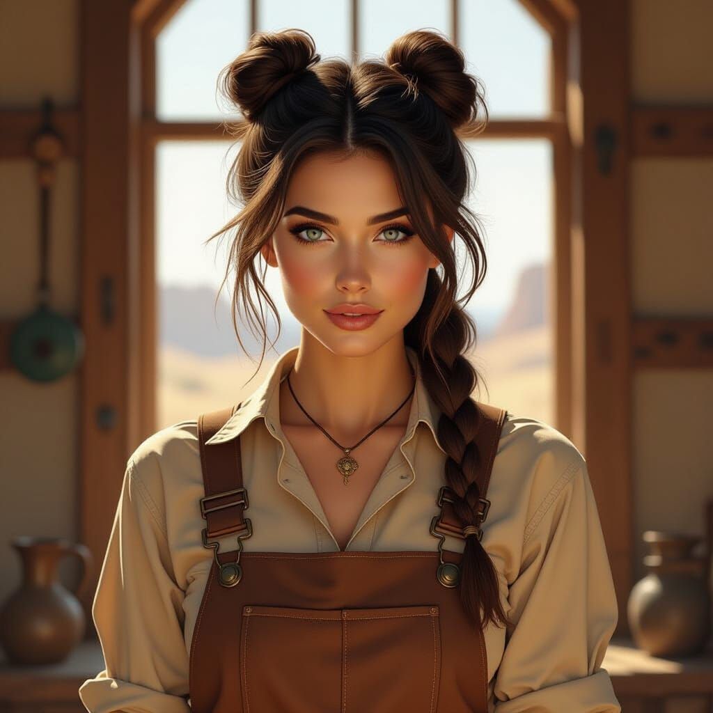 Tanned Woman in Jumpsuit, Old West Fantasy RPG Art