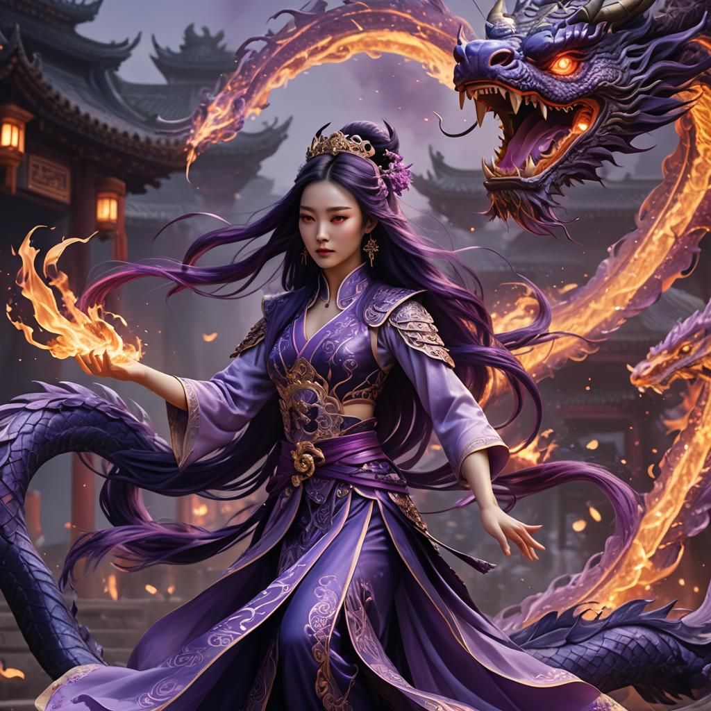 Xianxia Princess Dancing with Dragon: Fantasy Art