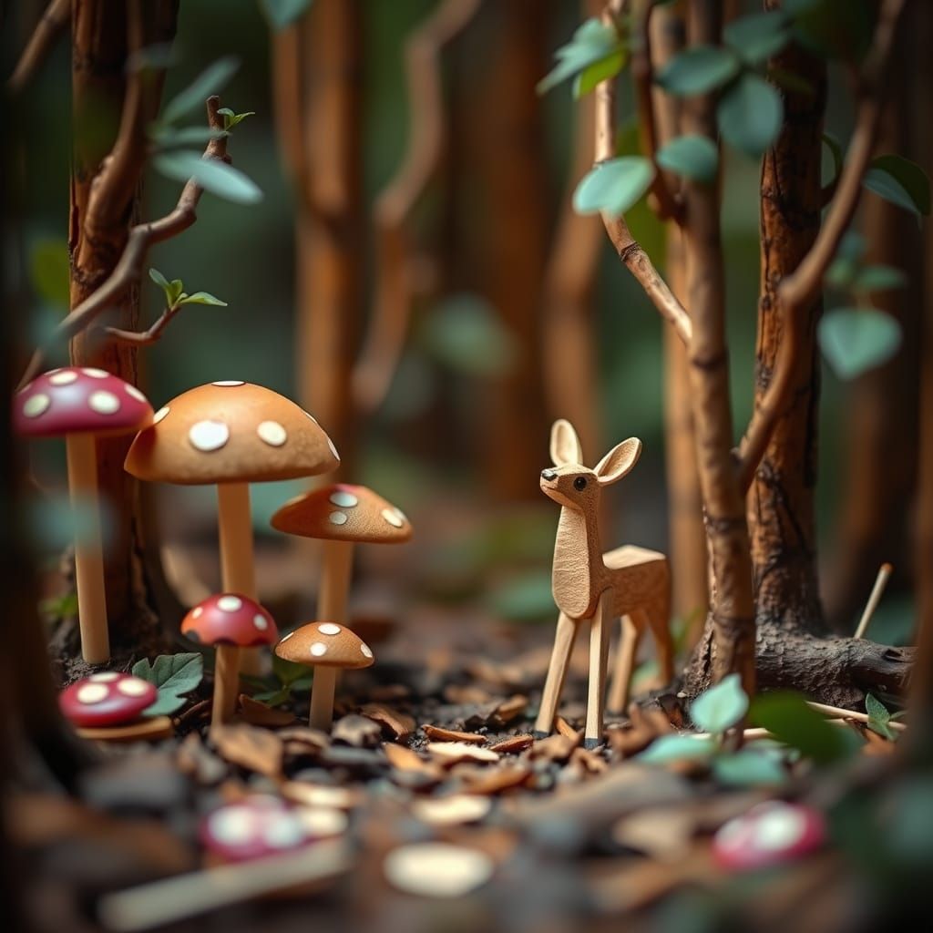 Realistic Forest Diorama Crafted from Wood