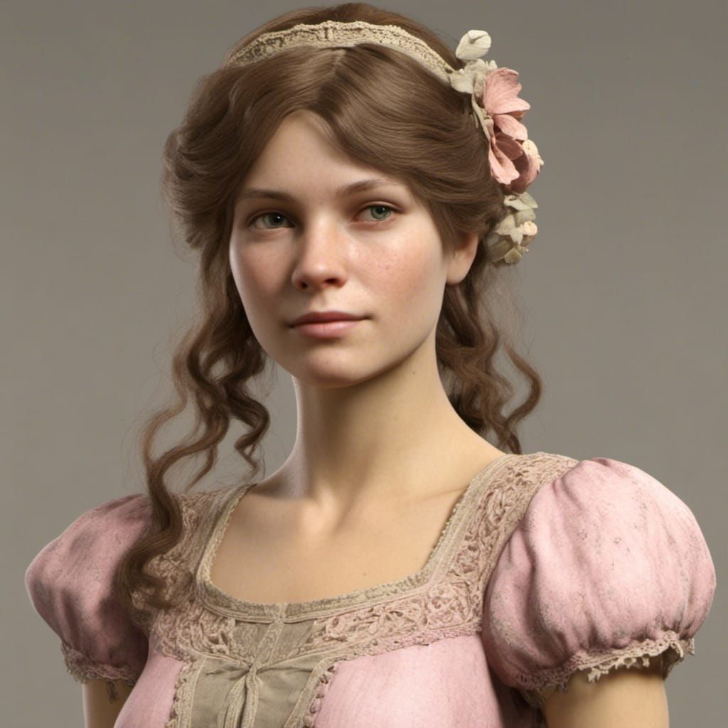 Girl in Pink Regency Dress: Photorealistic Portrait