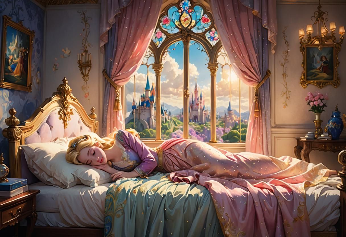 Sleeping Beauty Inspired Princess in Soft Pastel Watercolor