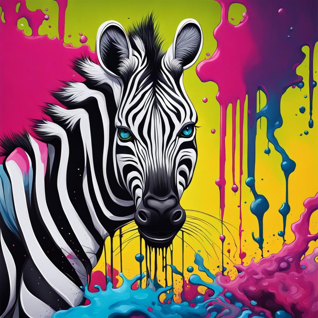 Surprised Zebra-Cat in Colorful Graffiti Art