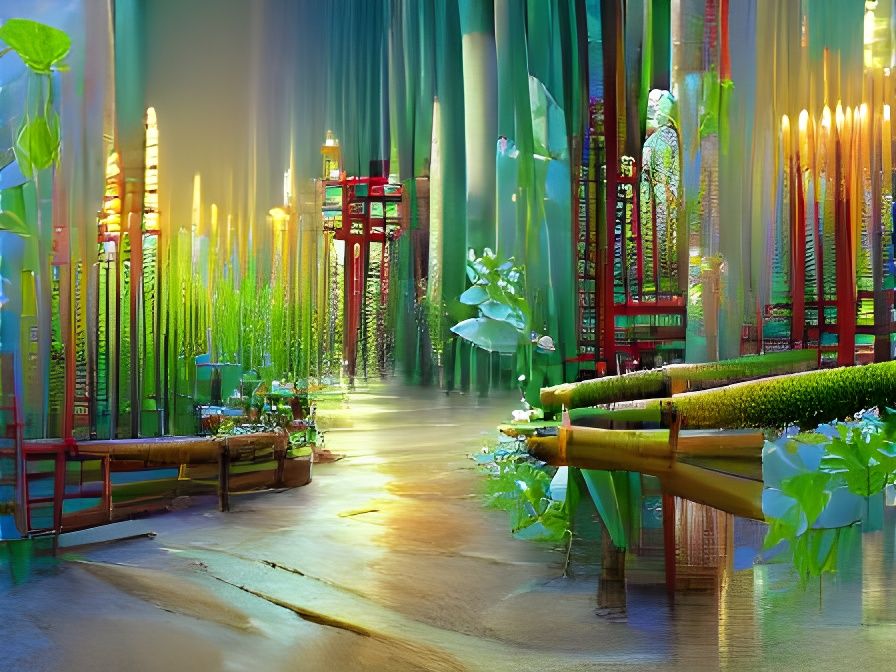 Lush Bamboo Garden: Digital Masterpiece in Volumetric Lighti...