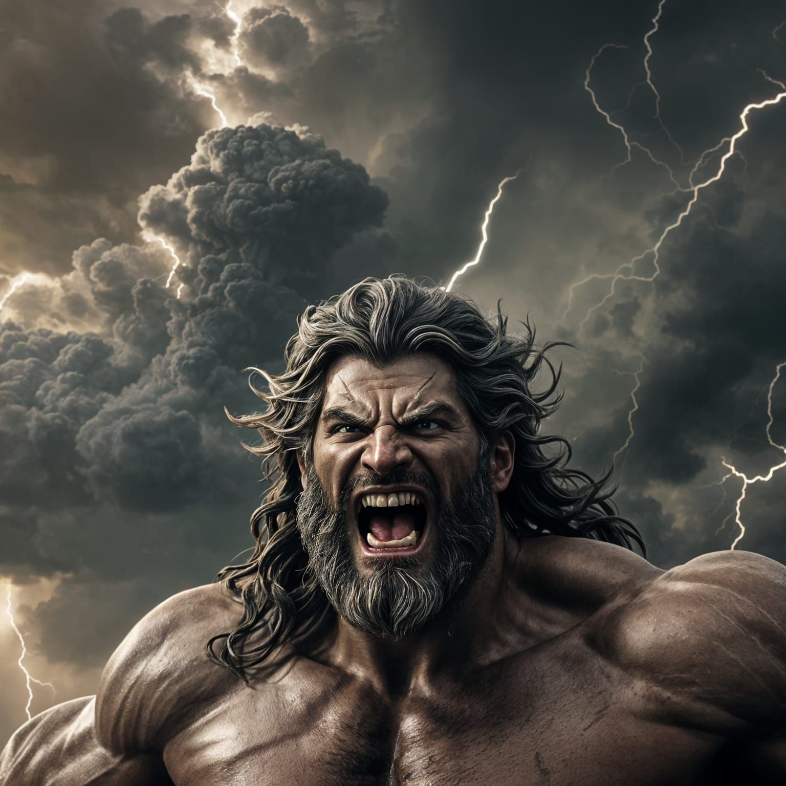 Zeus Wielding Lightning in Cinematic Style