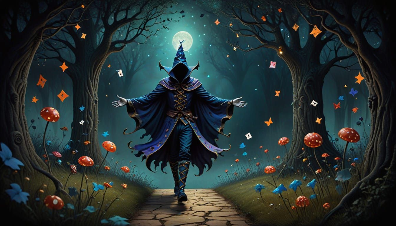 Mystical Jester Emerges from Whimsical Card Gateway