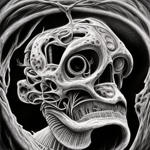 Surreal Sci-Fi Crow Hand Repairer Artwork