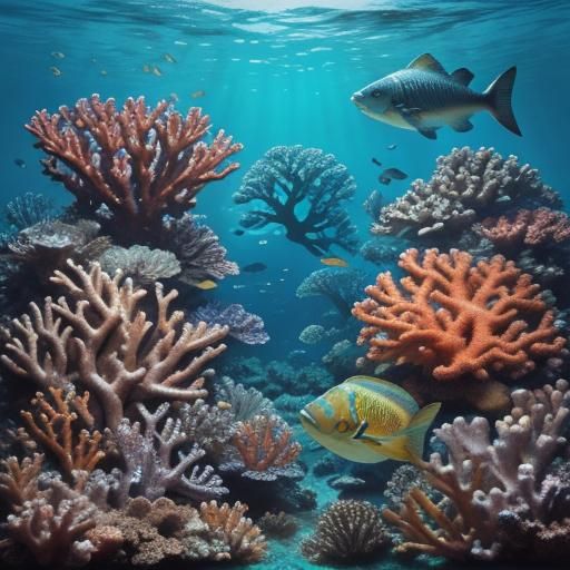 Underwater Family Amidst Coral and Fish