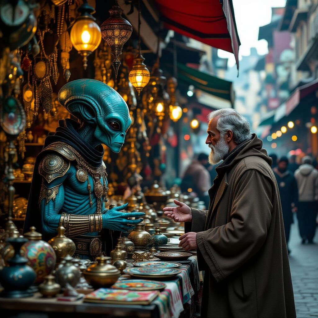 Alien Merchant Haggle: Detailed Digital Matte Painting