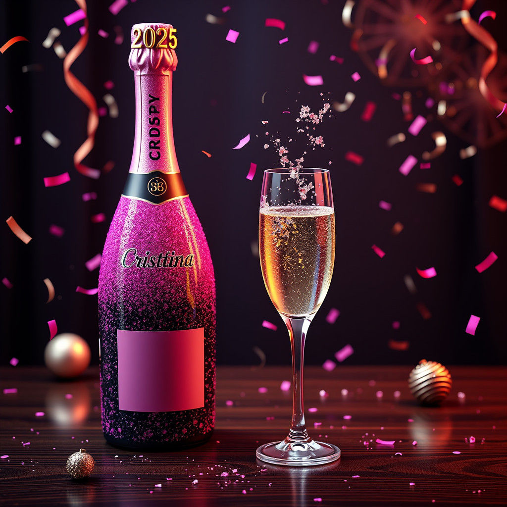 Festive Champagne Bottle with Glitter in 3D Render