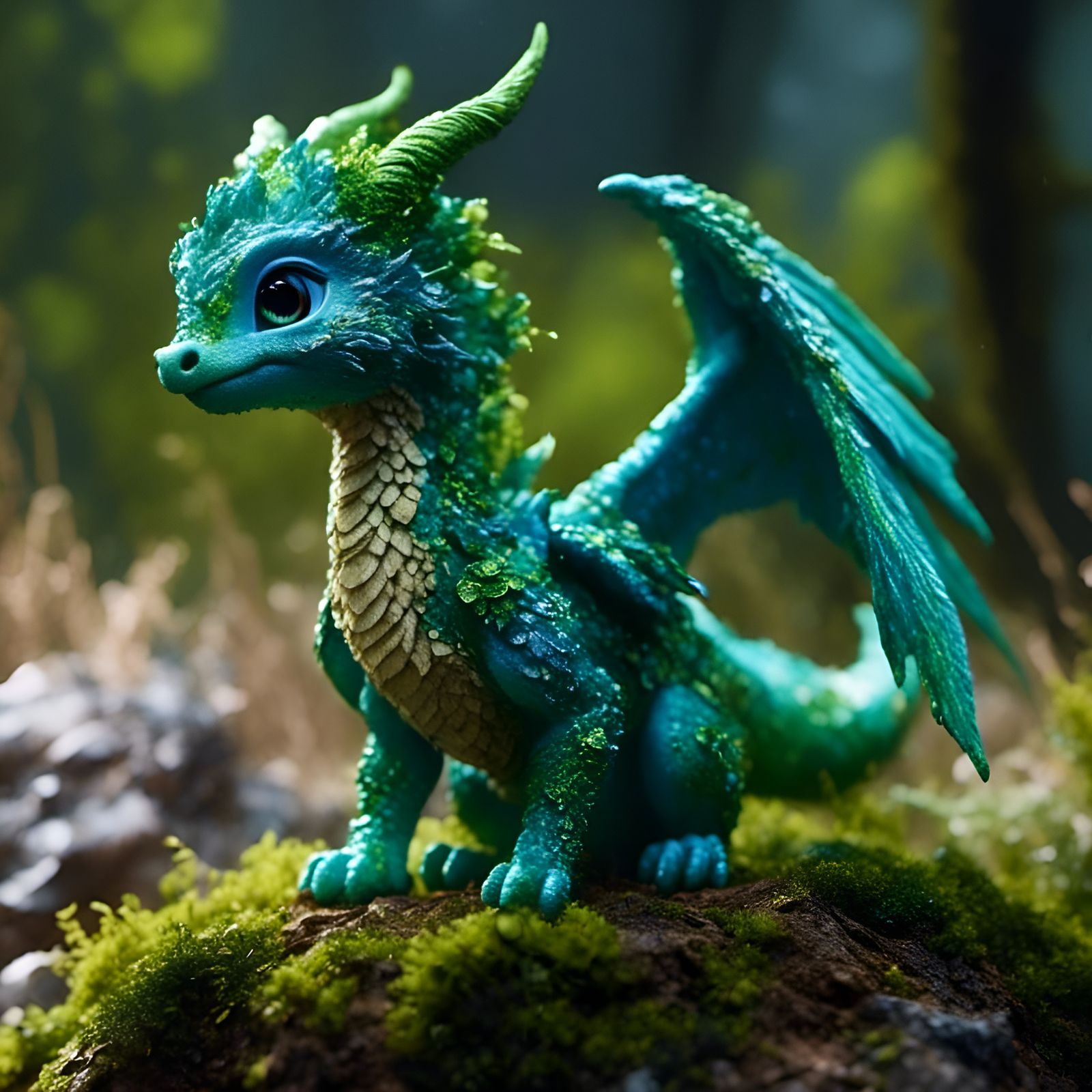 Chibi Moss Elemental Dragon with Wings