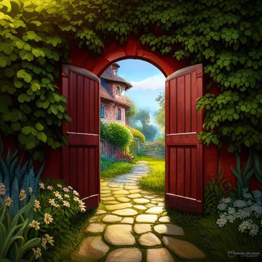 Red House with Garden: Detailed Matte Painting