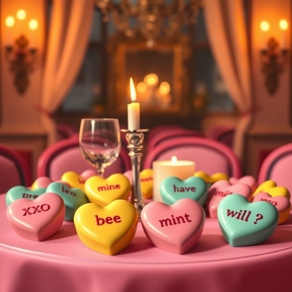 Sweet Candlelit Romance with Pastel Candy Hearts
