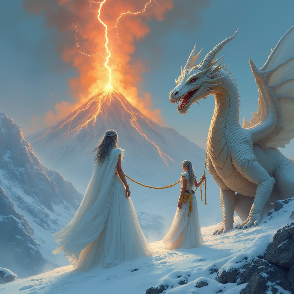 Snow Princess Tames Fire Dragon at Volcano