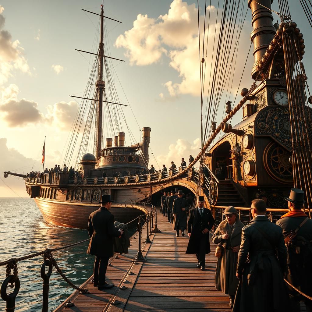 Steampunk Airship Docks in Victorian Era Port