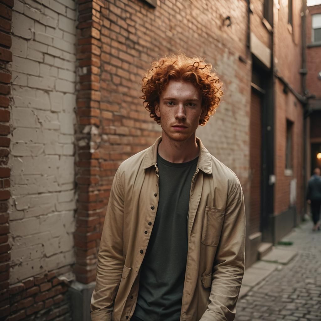 Red-Haired Man in Alleyway at Dusk