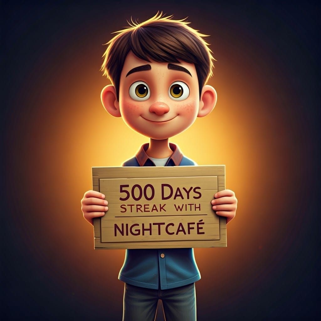 Boy Celebrates Nightcafe Streak in Pixar Style