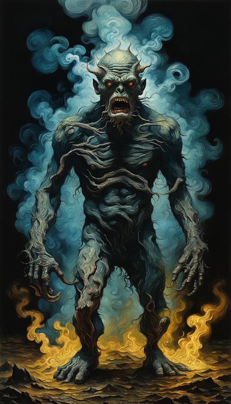 Dark Cyberpunk Monster in a World of Fear and Despair