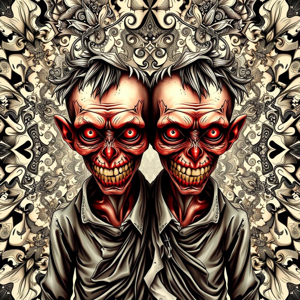 Grotesque Siamese Twins in Abstract Fractal Art