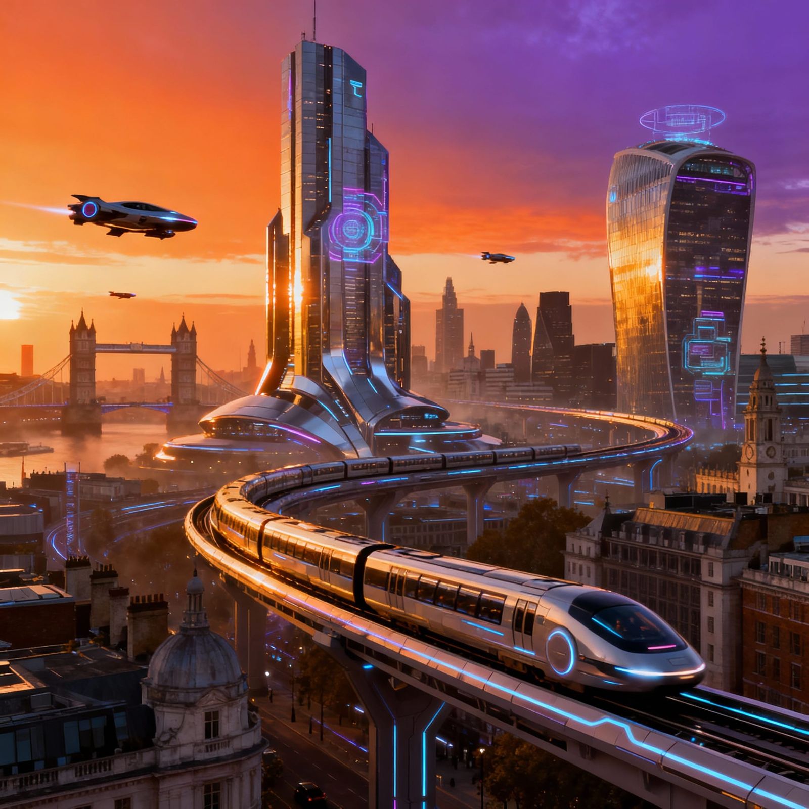Futuristic London Skyline in 2100, Photorealistic