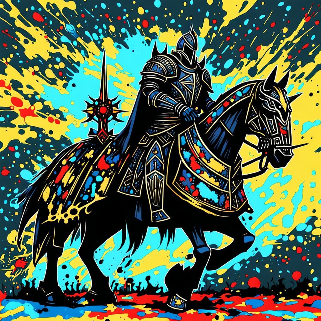 Knight Summons Daedric Warhorse in Splatter Art