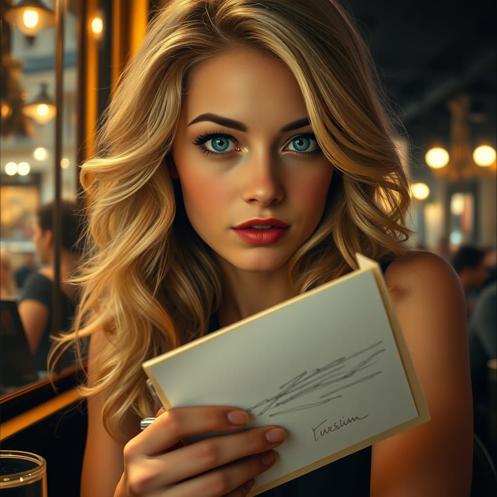 Blonde Woman in Parisian Cafe: Impressionistic Portrait