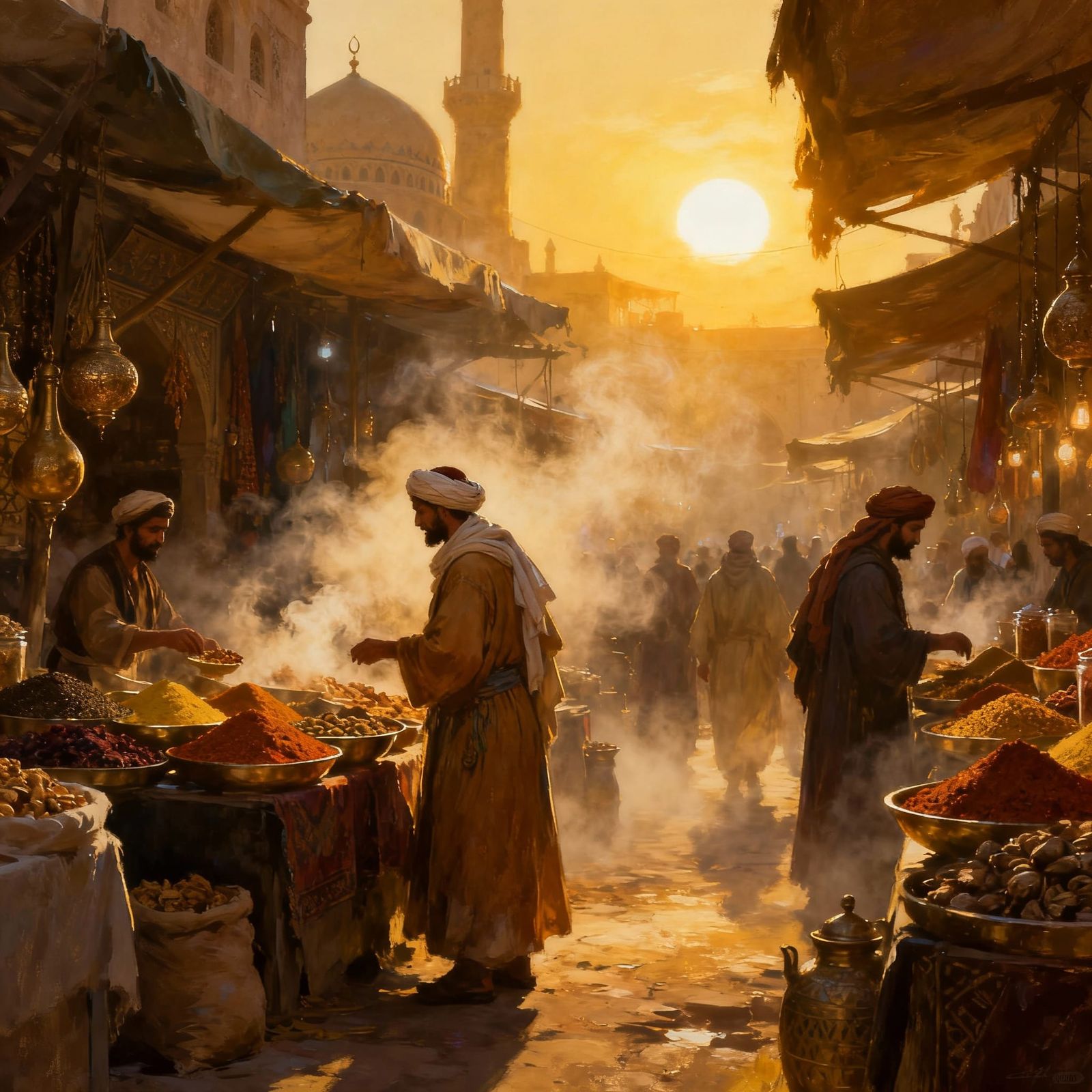 Bustling Arabian Bazaar with Exotic Scents and Mystery