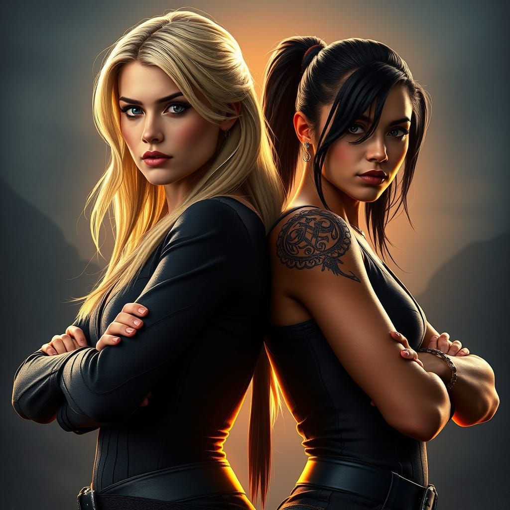 Female Empowerment Duo in Futuristic Landscape