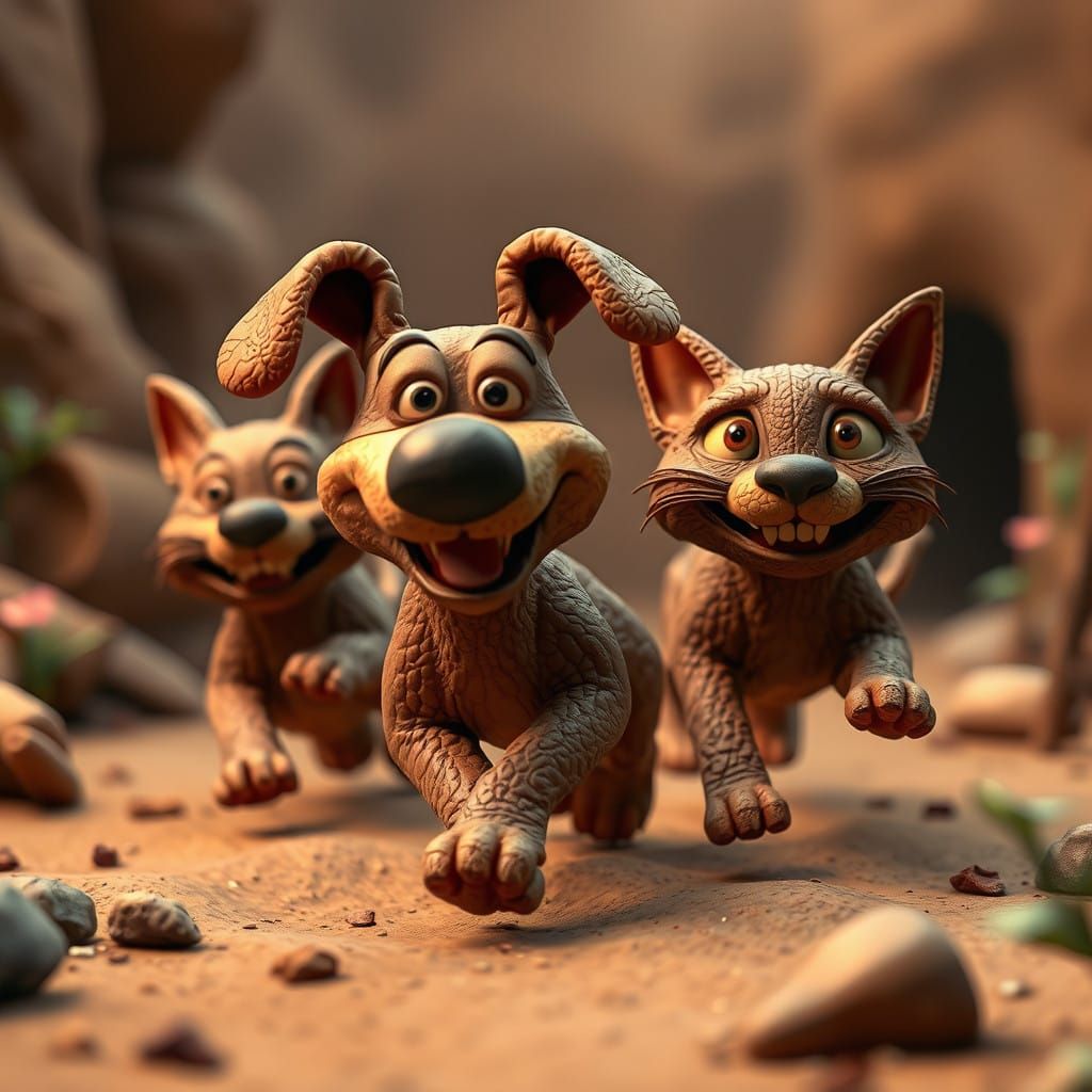 Whimsical Clay Friends in a Fantastical Landscape