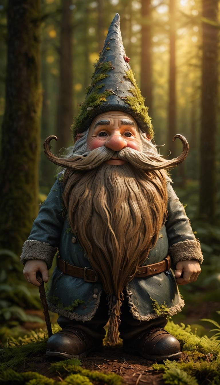 Photorealistic Gnome Portrait in Lush Forest