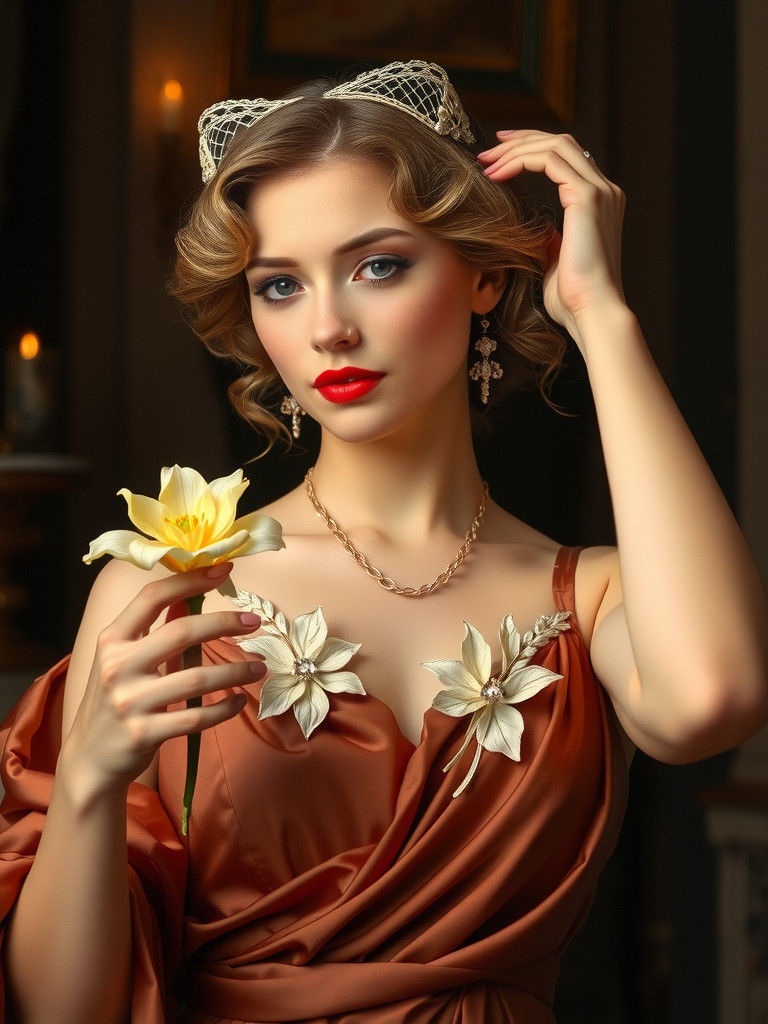 Renaissance Woman with Foil in Elegant Gown