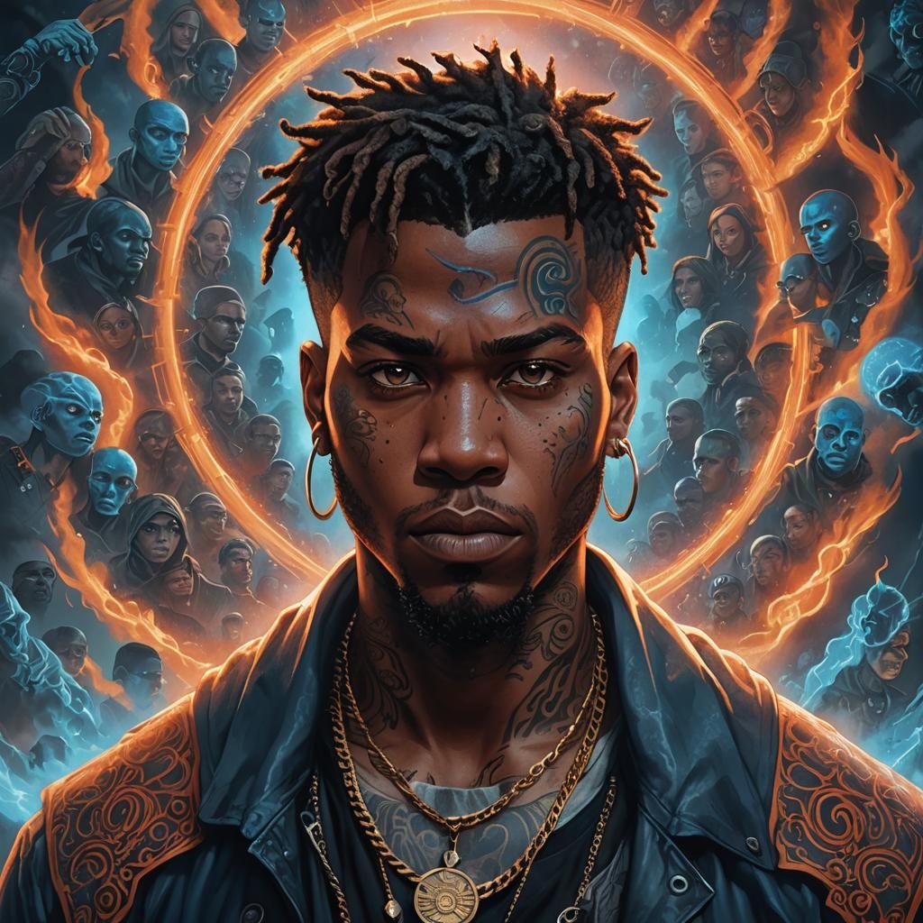 Dark Fantasy Rapper Portrait in Vivid Digital Art