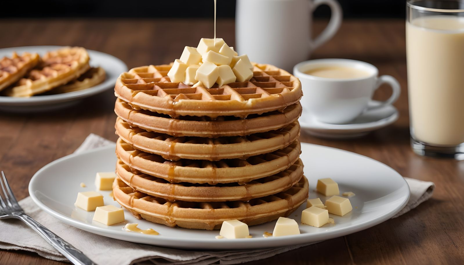 Savory Stack of Waffles with Luxurious White Chocolate