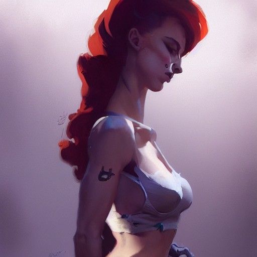 Pinup Girl with Skeletal Arm, Digital Art