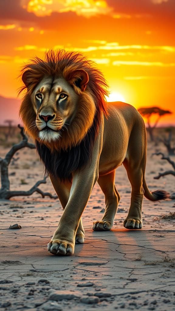 Lion on Savanna at Golden Hour: Hyperrealistic Photography