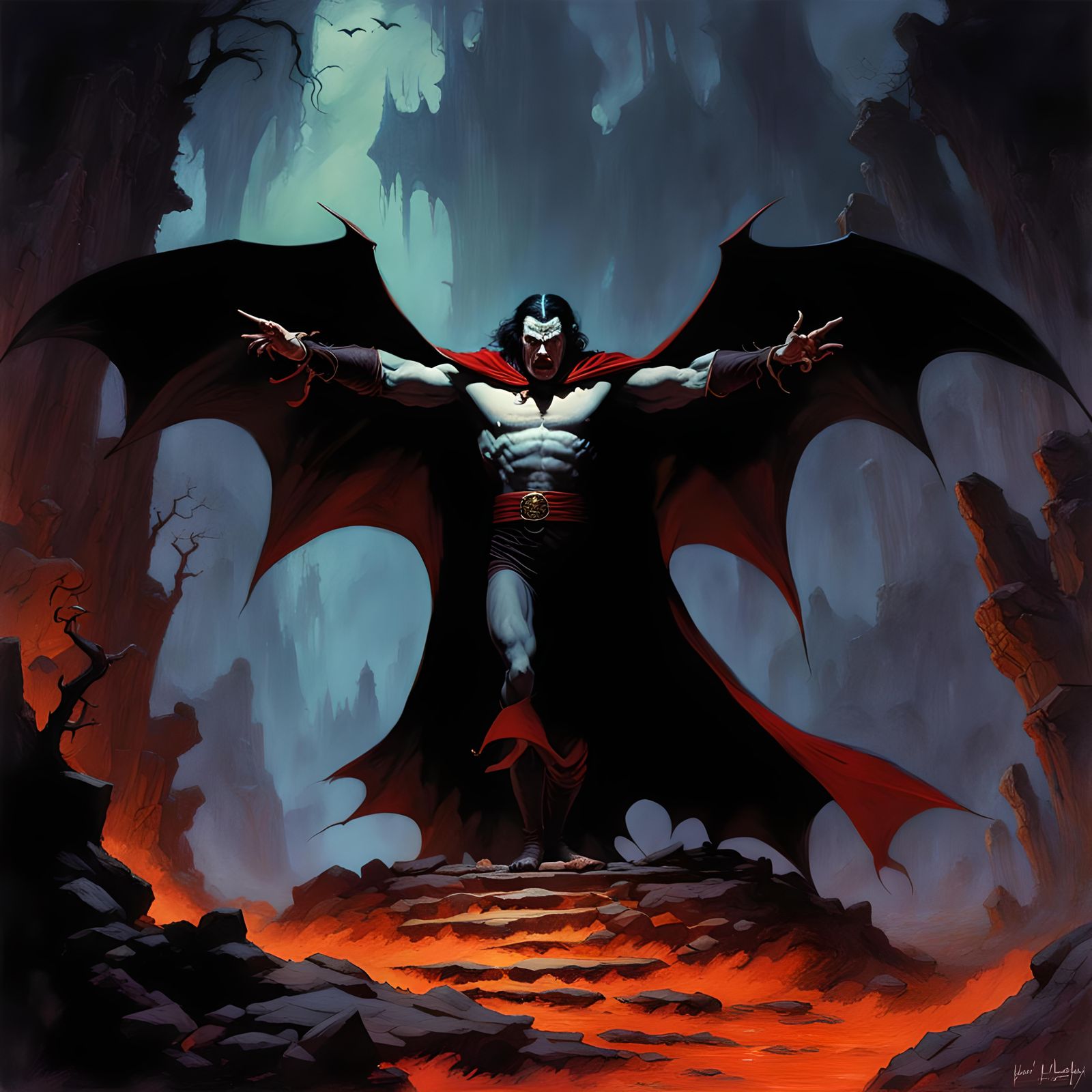 Dracula in Dark Fantasy Oil Painting Style