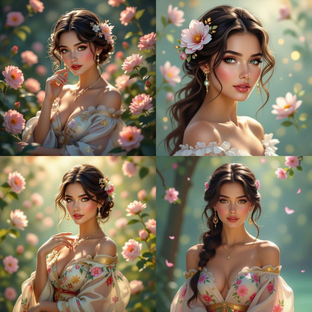 Bioluminescent Woman Portrait with Floral Accents