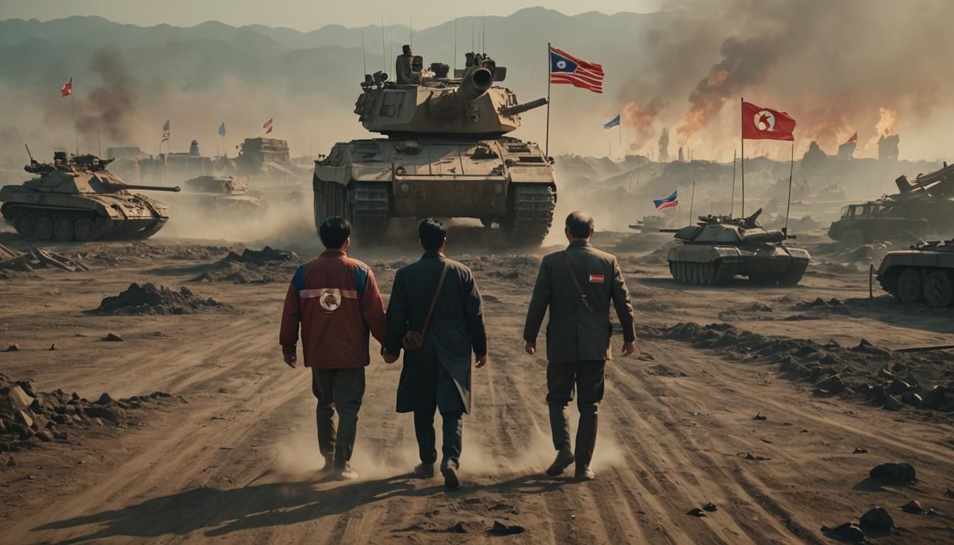 Korean and Russian Leaders Embrace in Cinematic Film Still