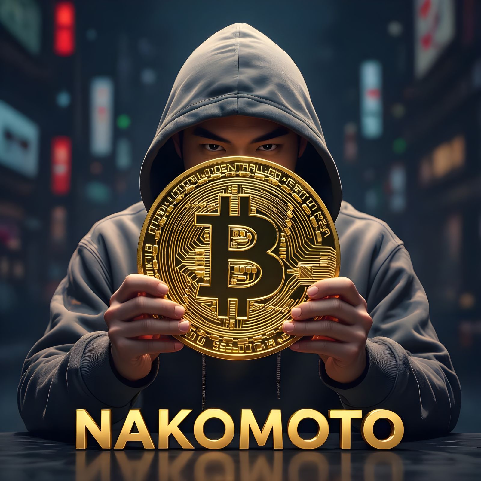 Satoshi Nakamoto Holding Gold Bitcoin Coin