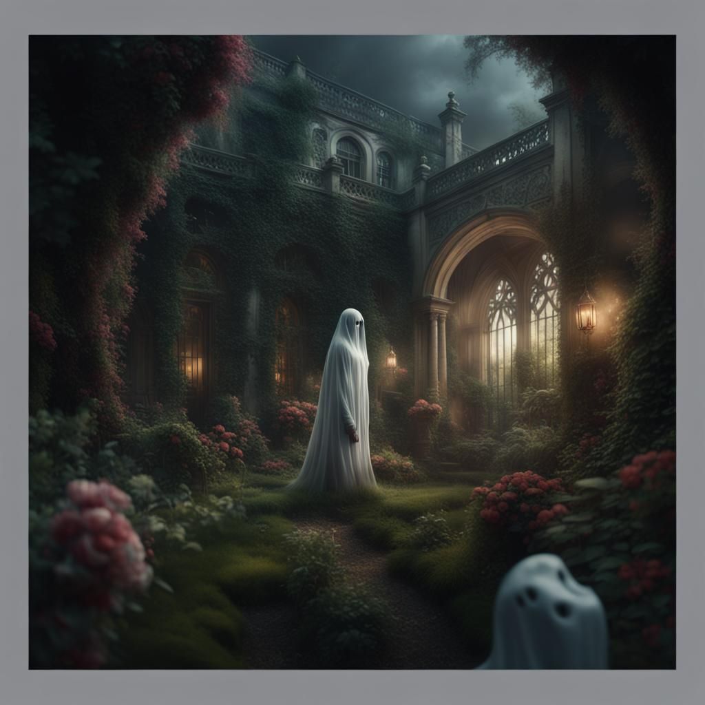 Ethereal Ghostly Figure in Enchanted Garden