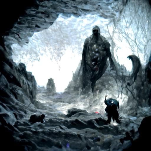 Sinister Monster in Dark Cave, Horror Illustration