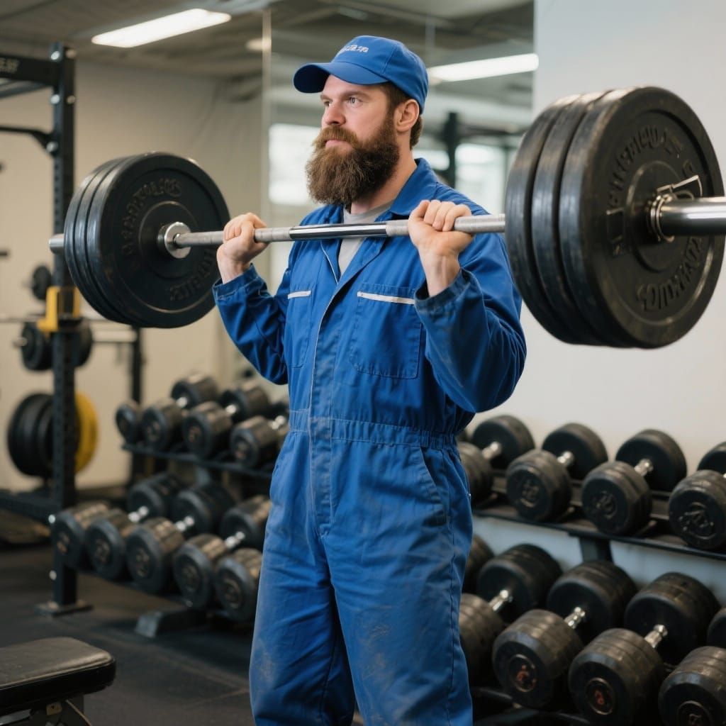 Janitor Lifts Heavy Weights in Gym