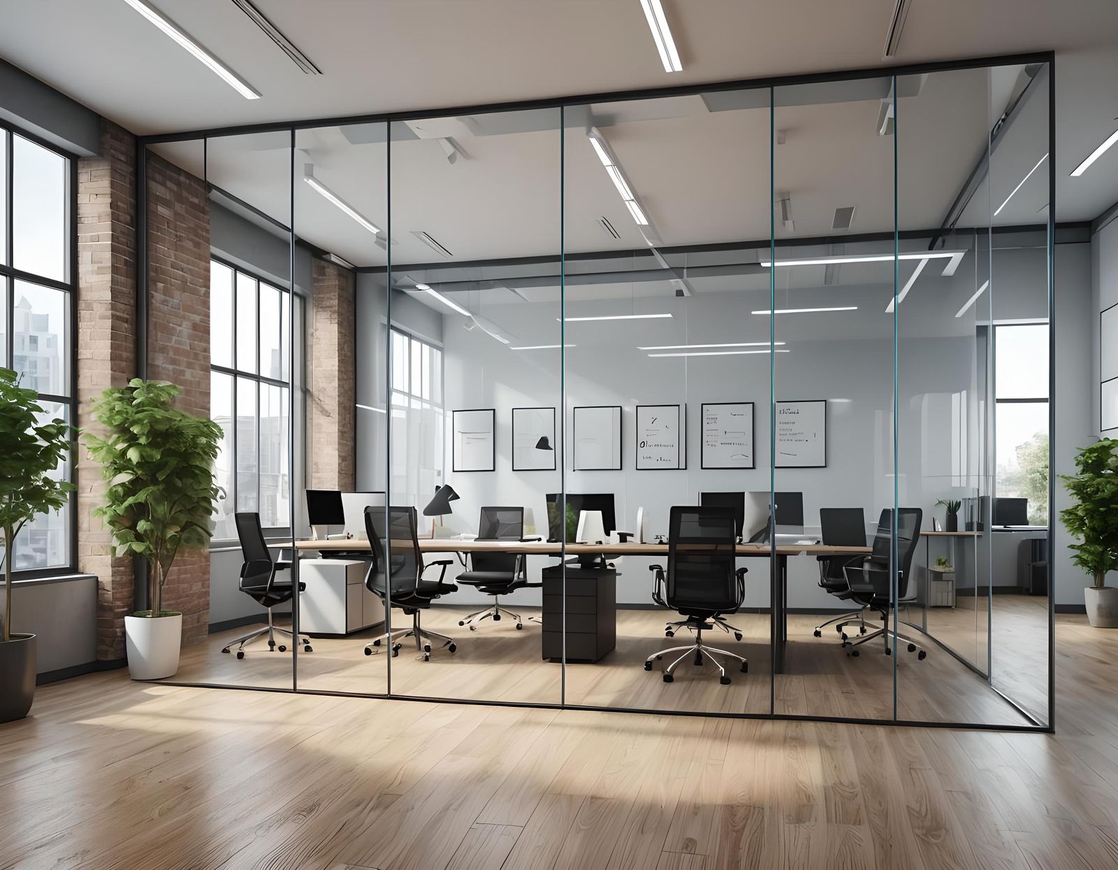 Glass Office Room Wall Mockup in 3D Rendering