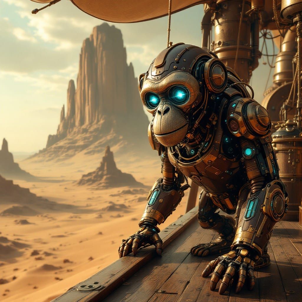 Colossal Brass Monkey Cyborg on Airship Deck