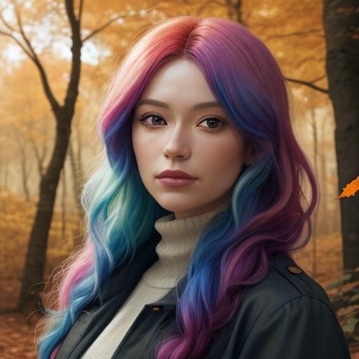 Portrait of a Woman in Vibrant Autumn Forest