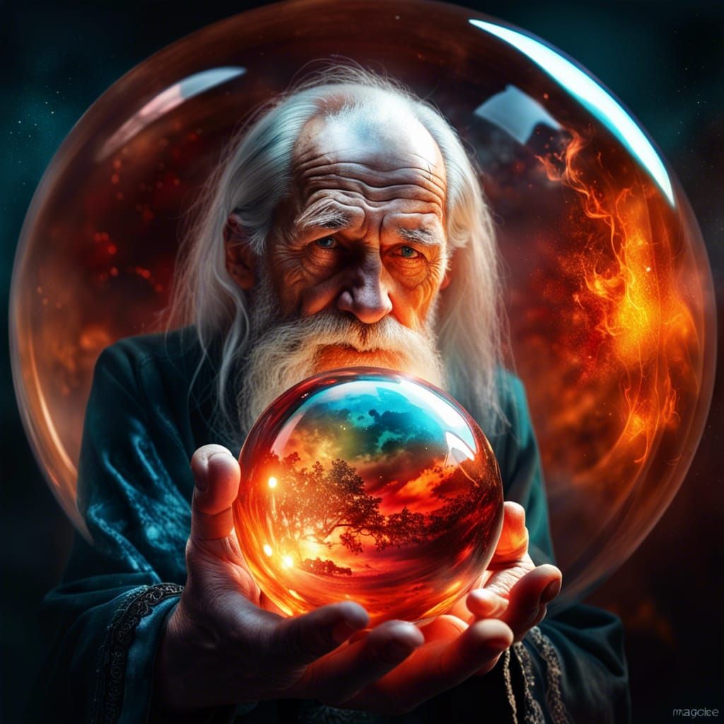 Old Man Holding Burning World: Spring Spirit Art