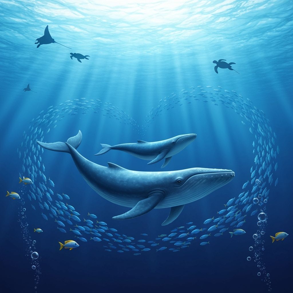 Blue Whale Family in a Tranquil Ocean