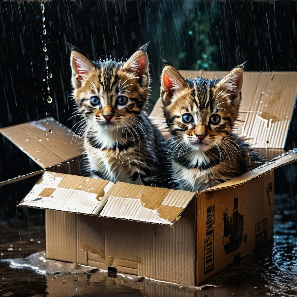 Distressed Tabby Kittens Hiding: Matte Painting